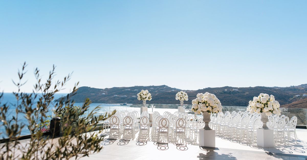 Wedding reception in an Ultra Luxury hotel in Mykonos Ultra-luxury wedding reception in Mykonos with sea views and premium event design, highlighting elite destination celebrations.