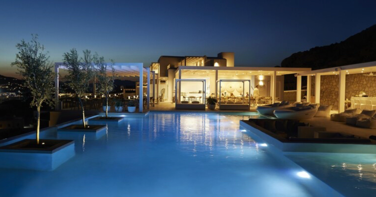 Tier-one ultra luxury Mykonos estate with panoramic Aegean views, multi-level terraces, and infinity pool designed for private high net worth stays.